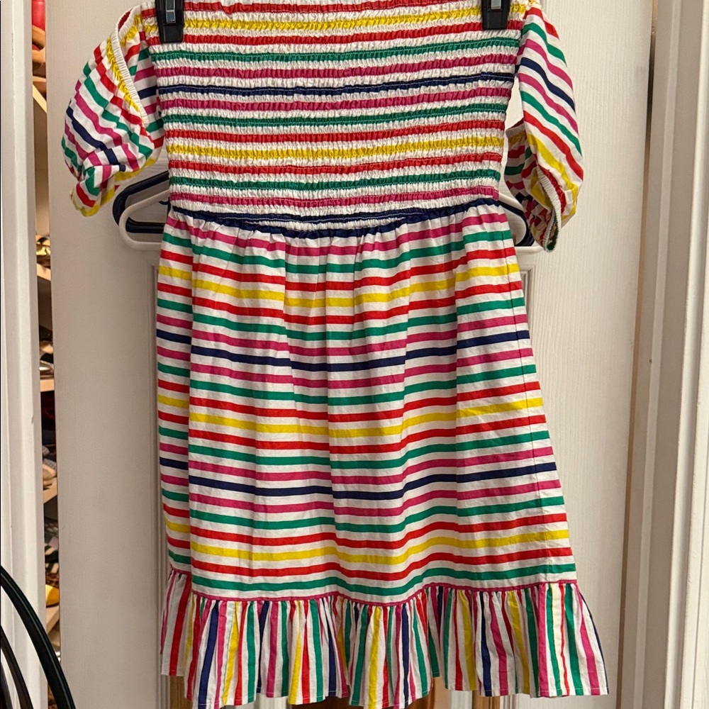 Lovers and Friends Rainbow Multicolor Striped Off Shoulder smocked mini Dress
